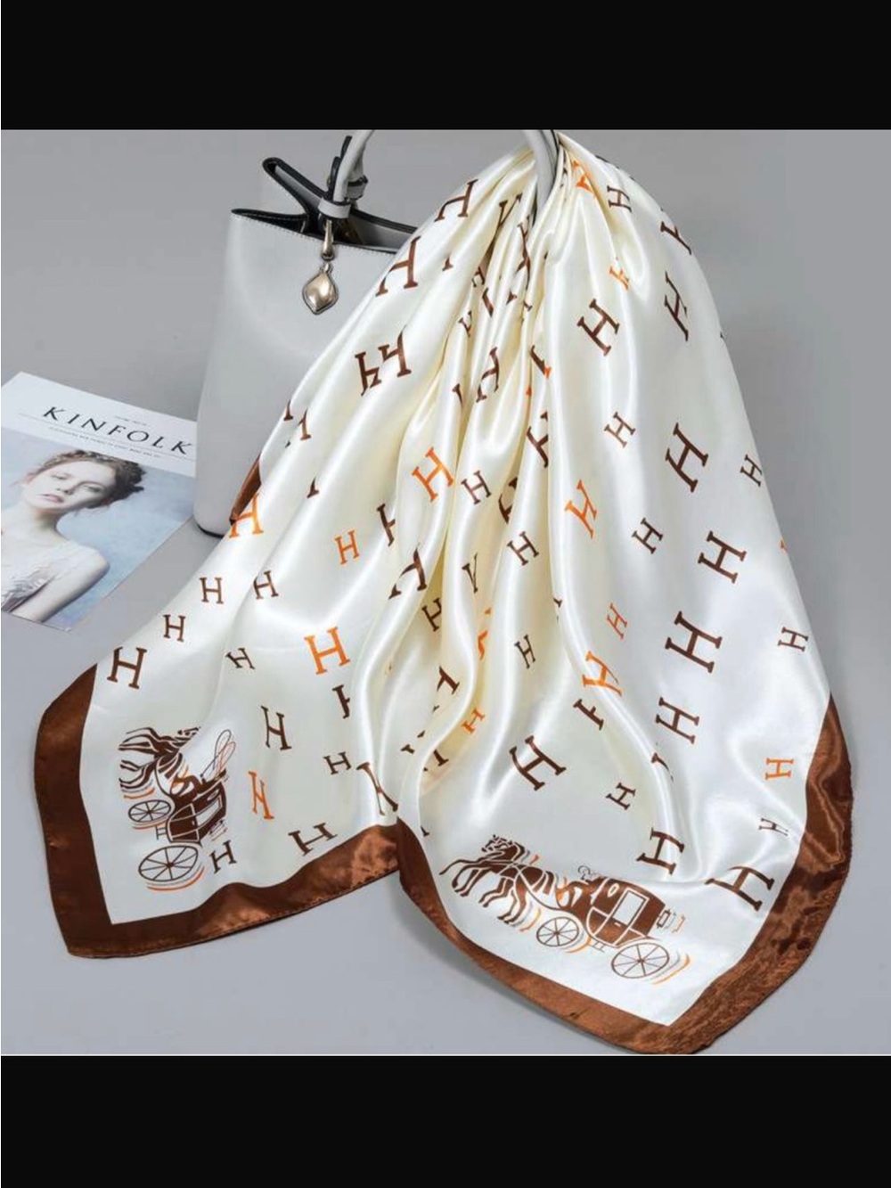 Luxury Patterned Satin Scarf - Picture 5 of 16